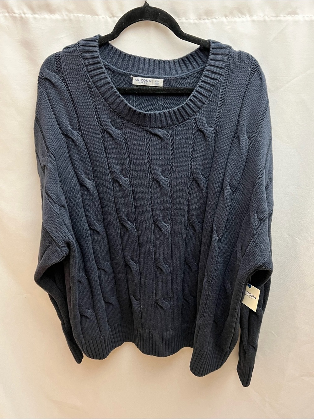 NWT Arizona Jean Co Cable Knit Navy Sweater XXL Long Sleeve Cotton Blend